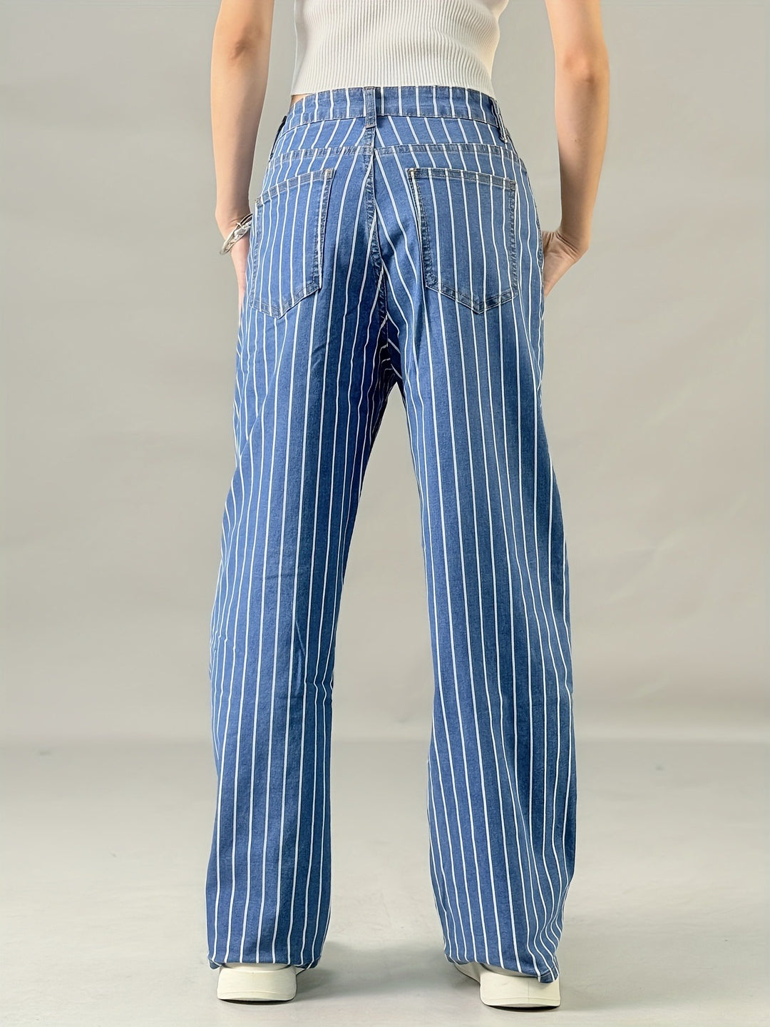 Dames Gestreepte Broek met Wijde Pijpen