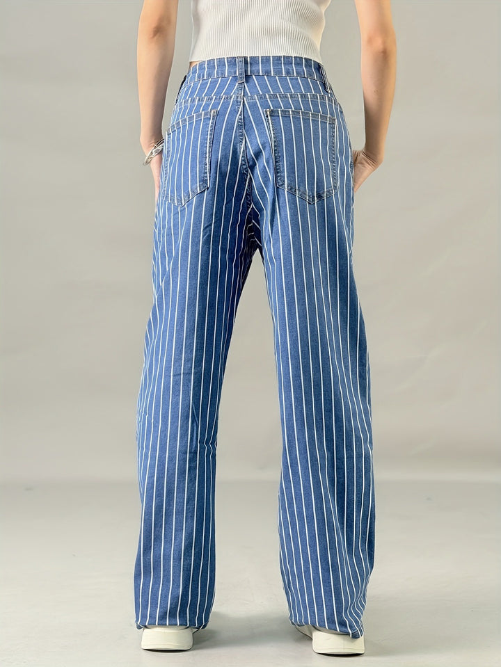 Dames Gestreepte Broek met Wijde Pijpen