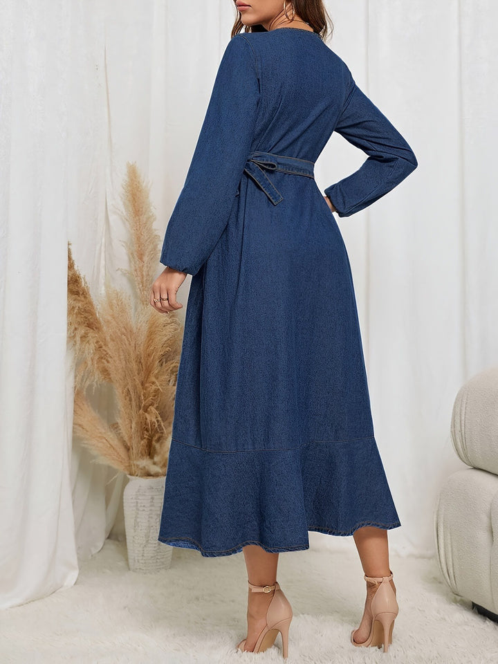 Dames Midi Jurk Met Strikceintuur