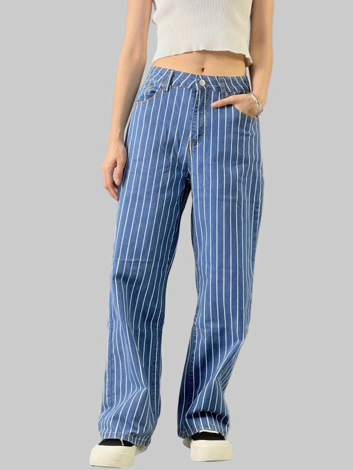 Dames Gestreepte Broek met Wijde Pijpen