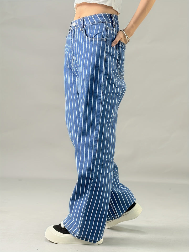 Dames Gestreepte Broek met Wijde Pijpen