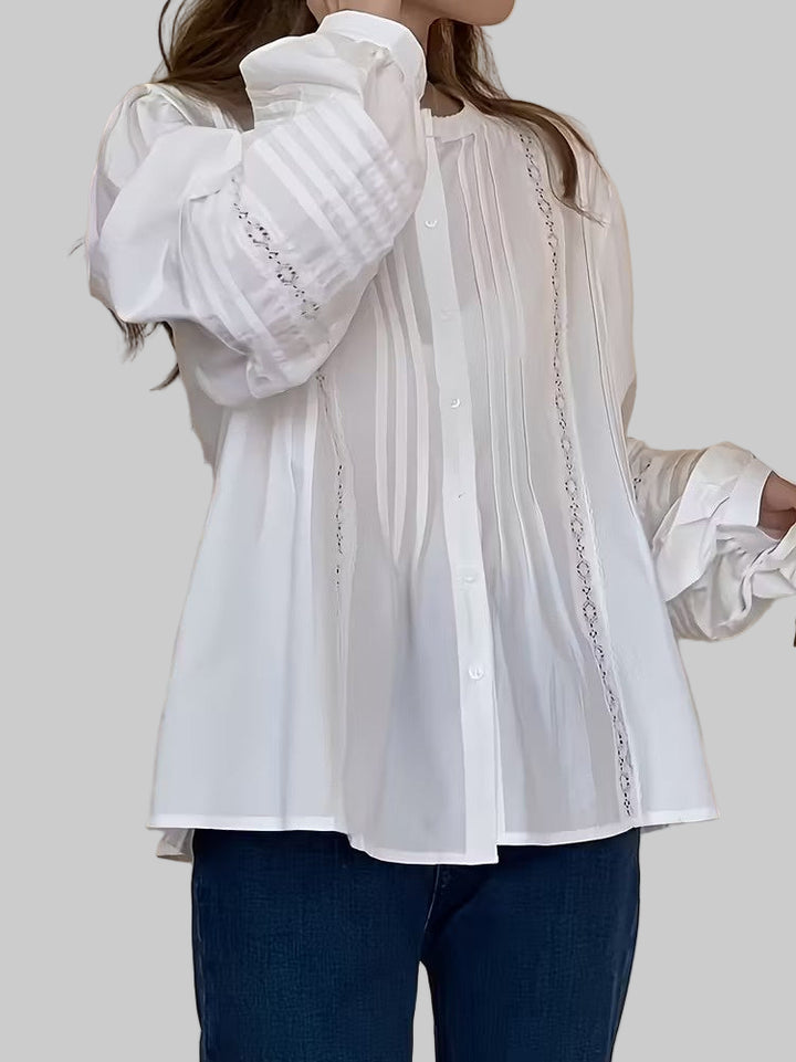 Dames Langemouwen Blouse met Kanten Afwerking