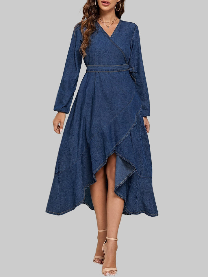 Dames Midi Jurk Met Strikceintuur