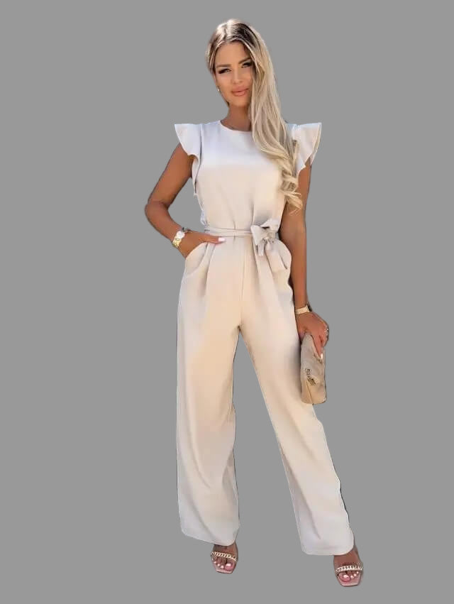 Dames jumpsuit met wijde pijpen en ceintuur
