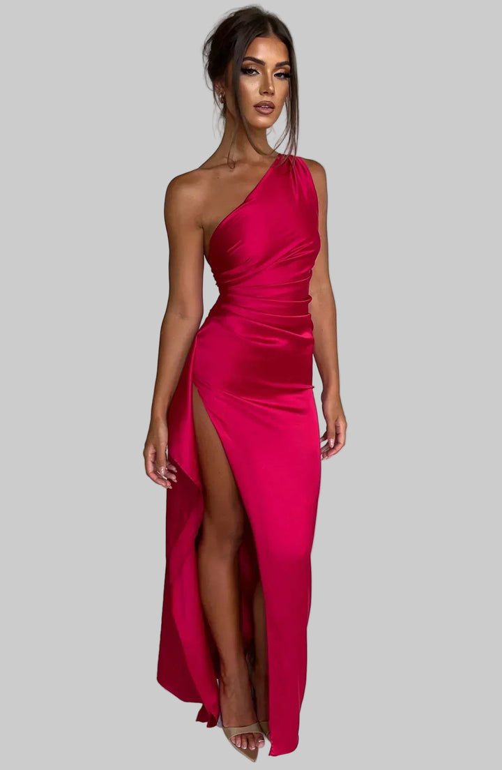 Damesjurk met één schouder en split