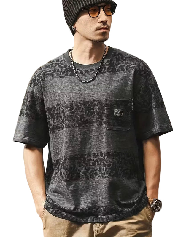 Heren Gestreept T-shirt Met Borstzak