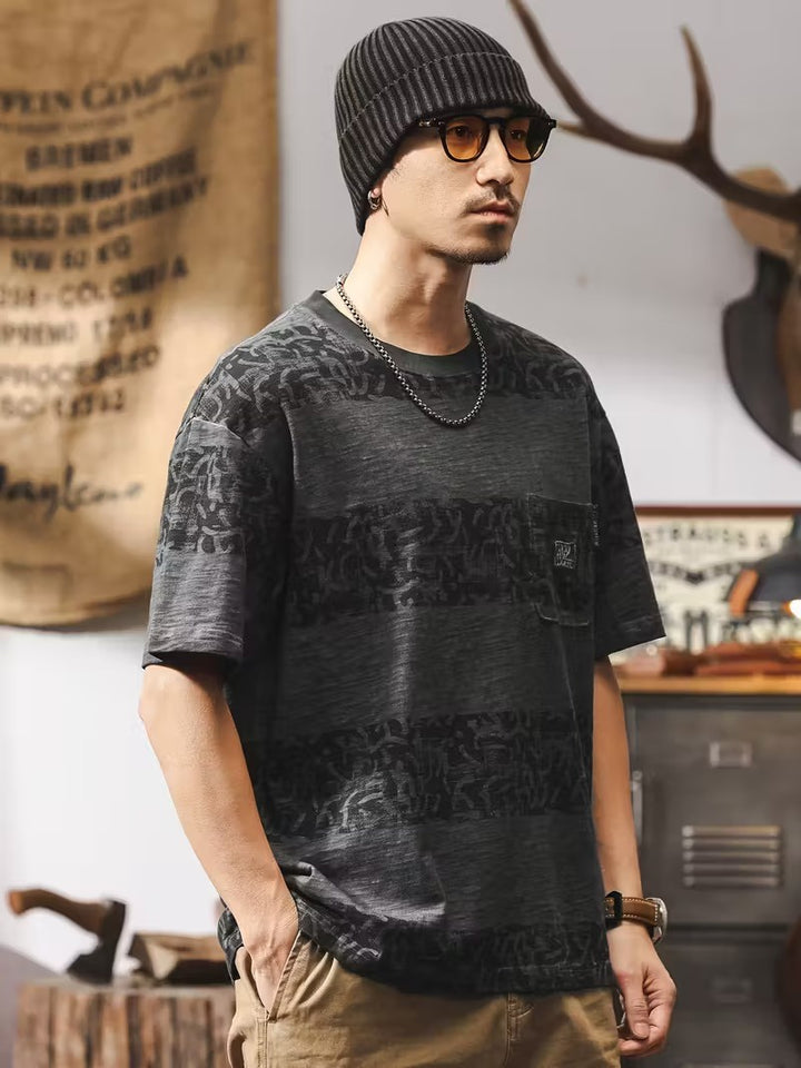 Heren Gestreept T-shirt Met Borstzak