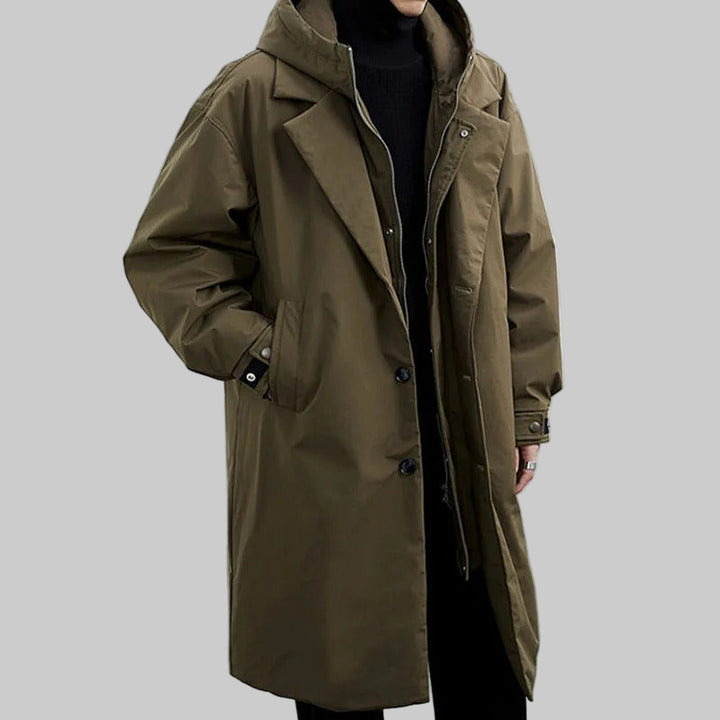 Lange puffer trenchcoat voor heren Met capuchon