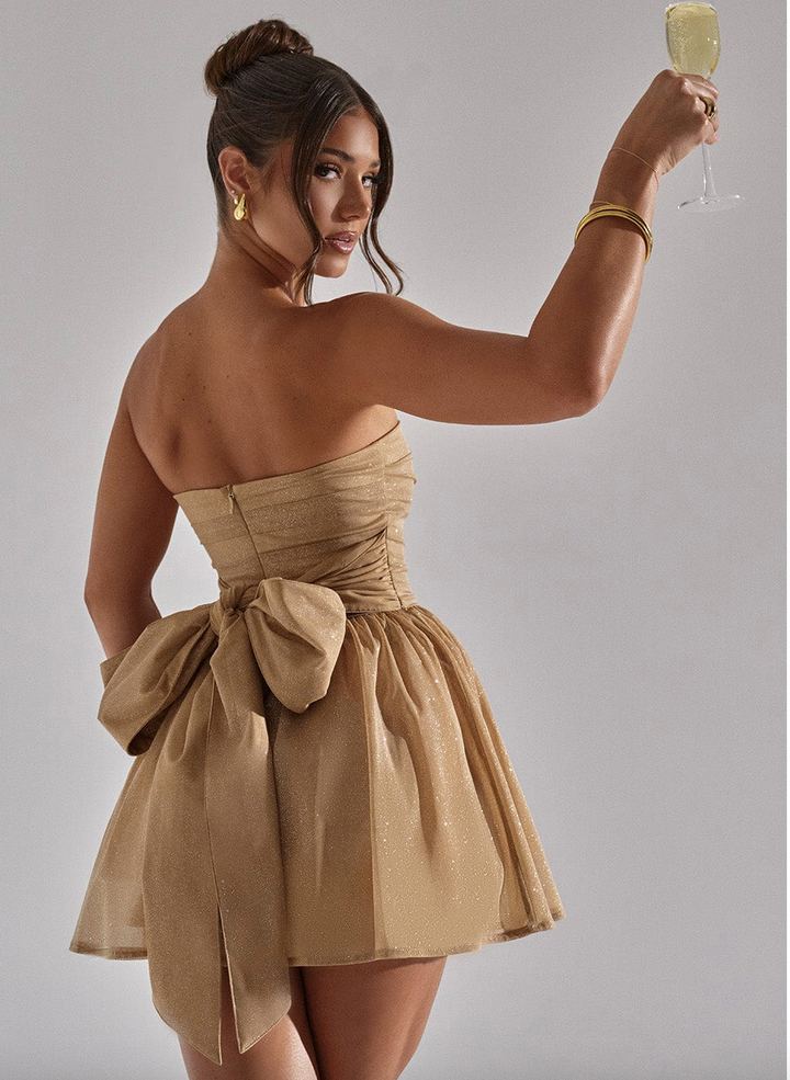 Strapless glitterjurk voor dames kort A-lijn